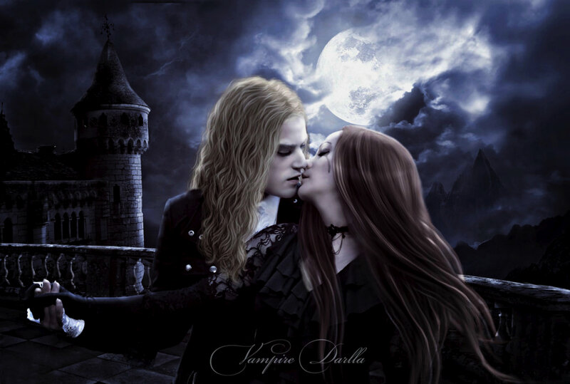 Vampire Couple Kissing — Black