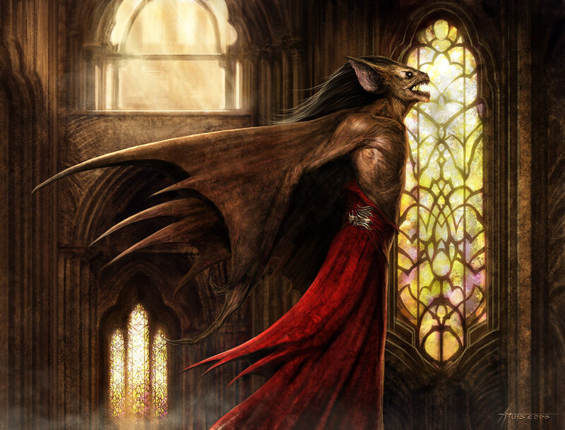 Vampire Creature in Cathedral — Brown, Dramatic