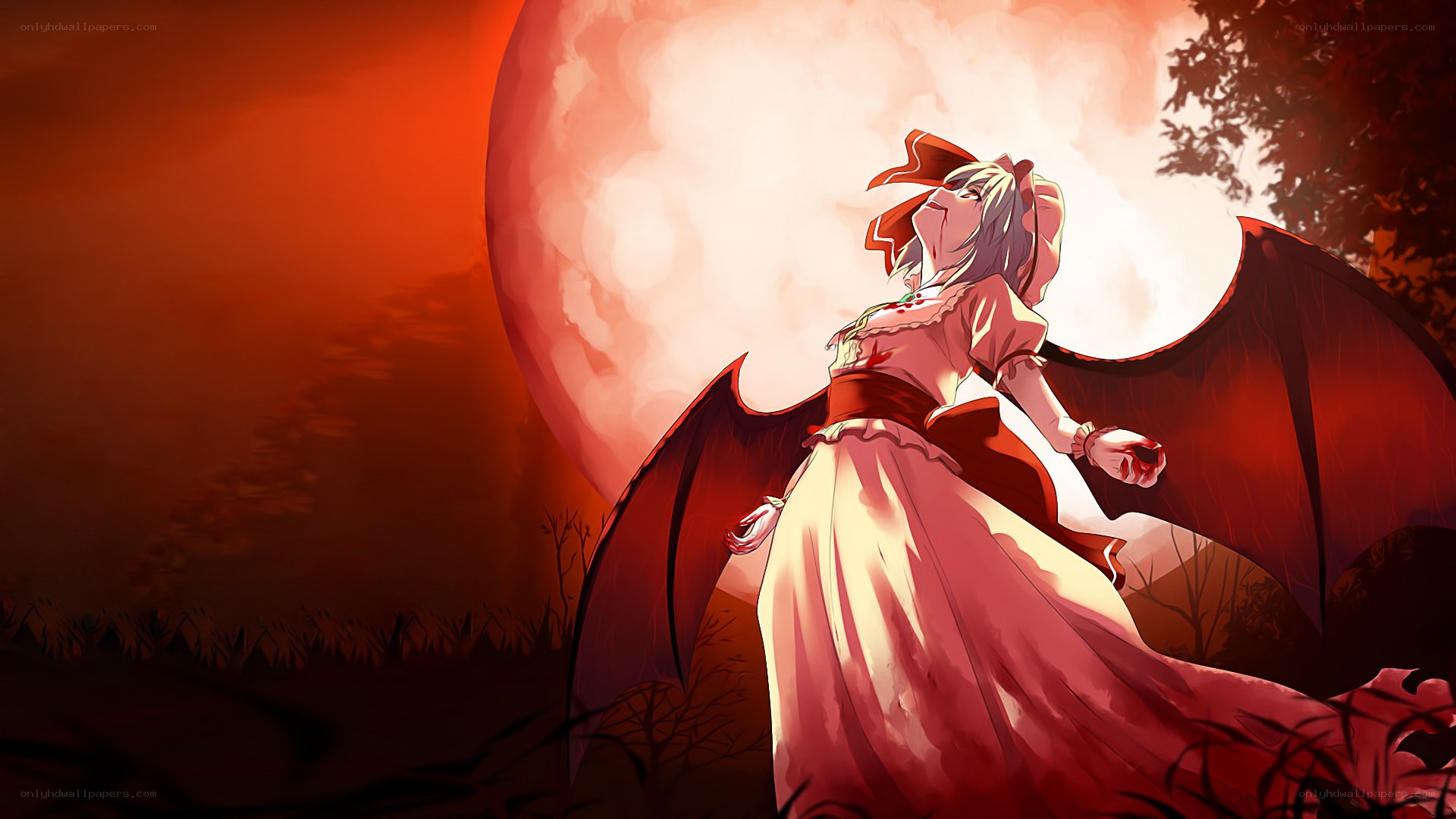 vampire girl under red moon