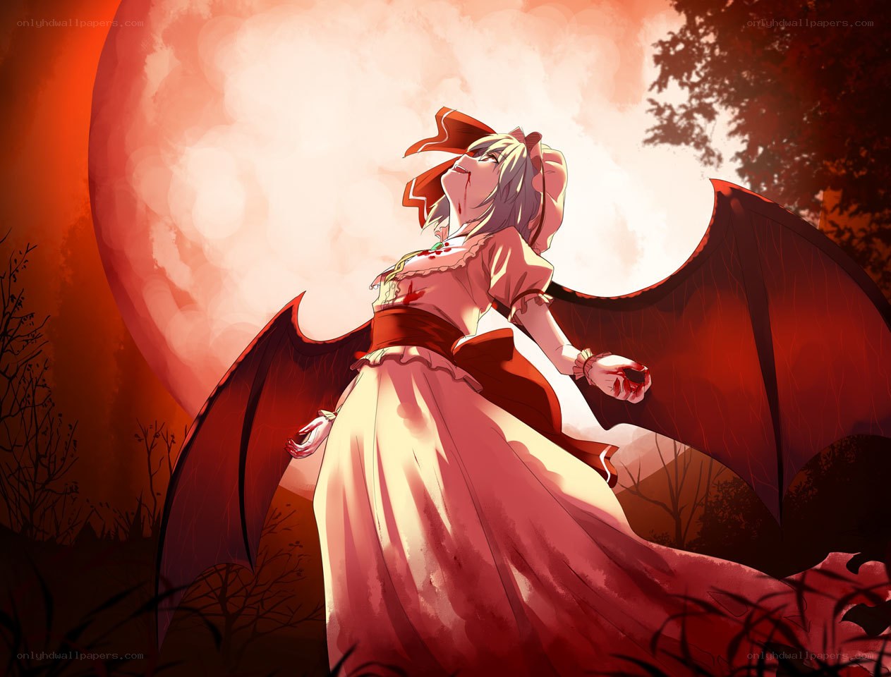 vampire girl under red moon