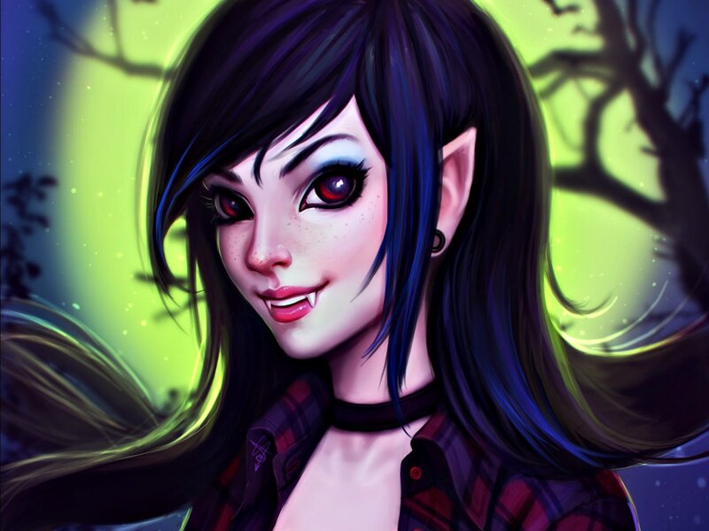 Vampire Girl with Fangs — Purple