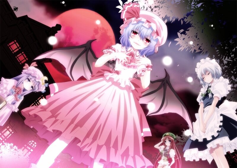 Vampire girl with friends at night