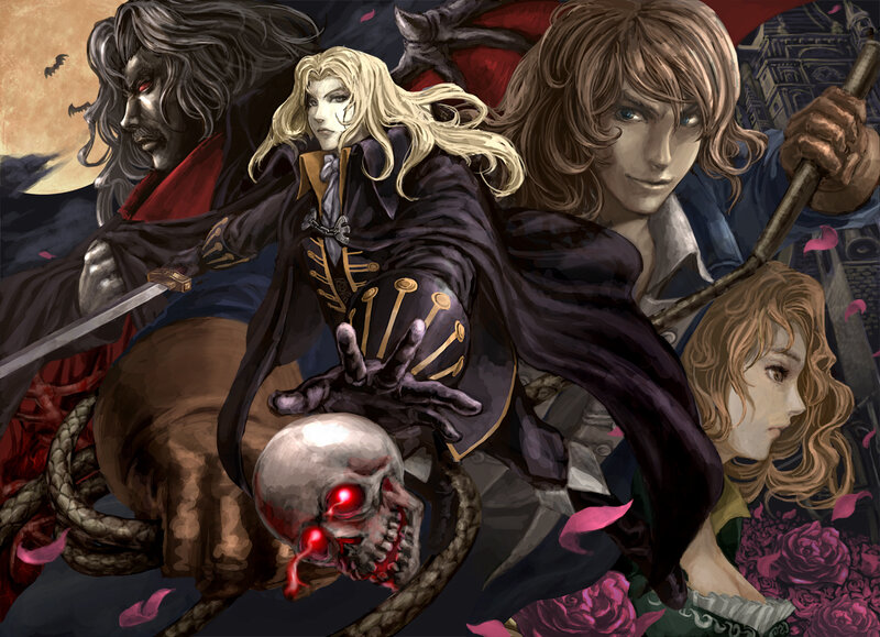 Vampire hunters in a gothic scene