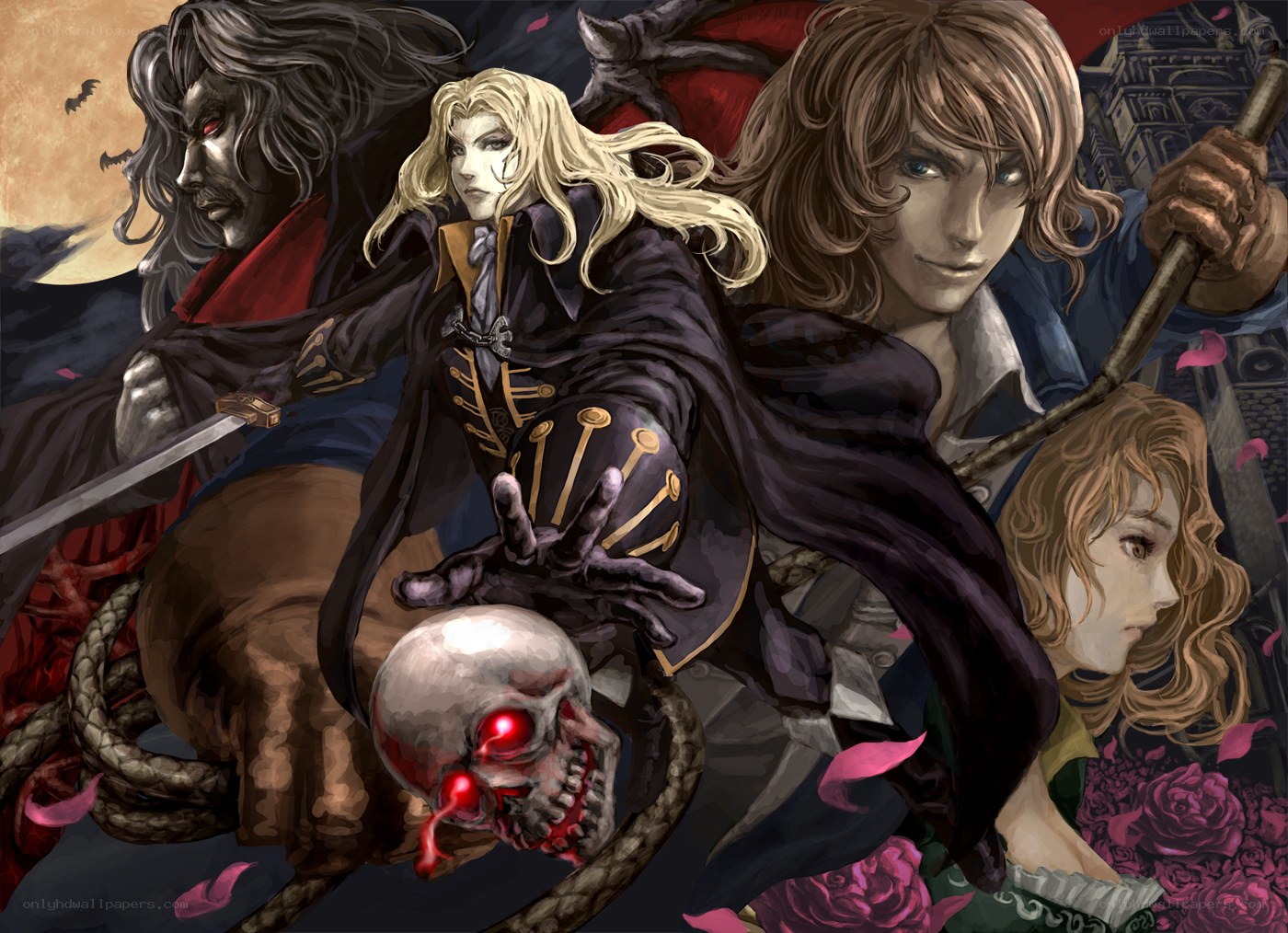 Vampire hunters in a gothic scene