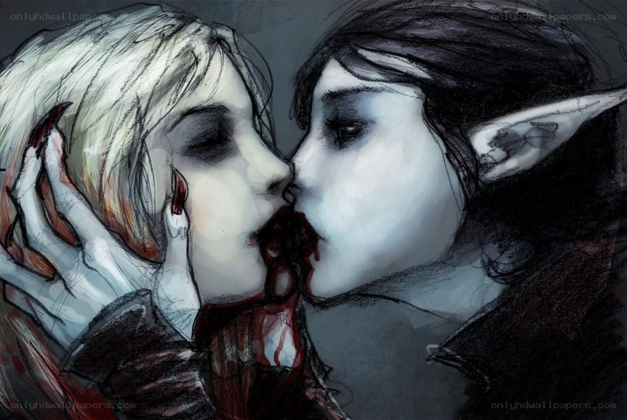 vampire kiss with blood