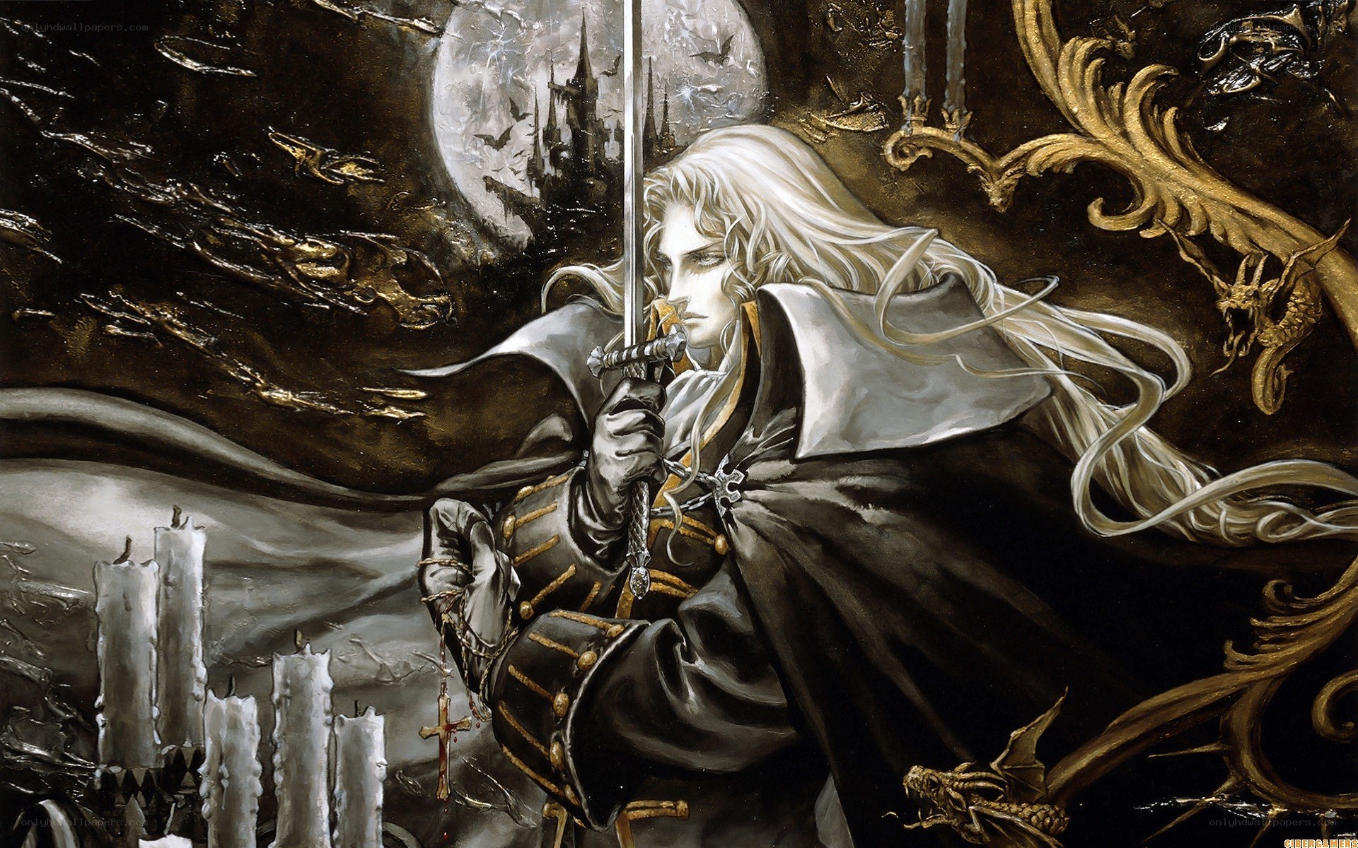 Vampire knight in moonlit castle
