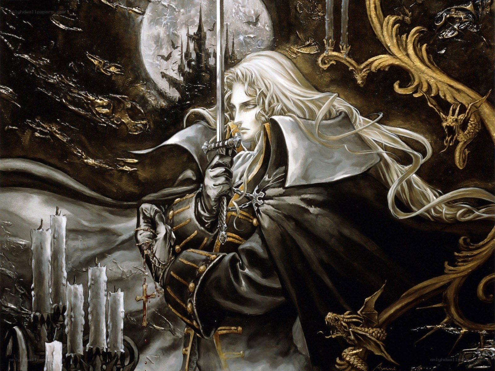 Vampire knight in moonlit castle