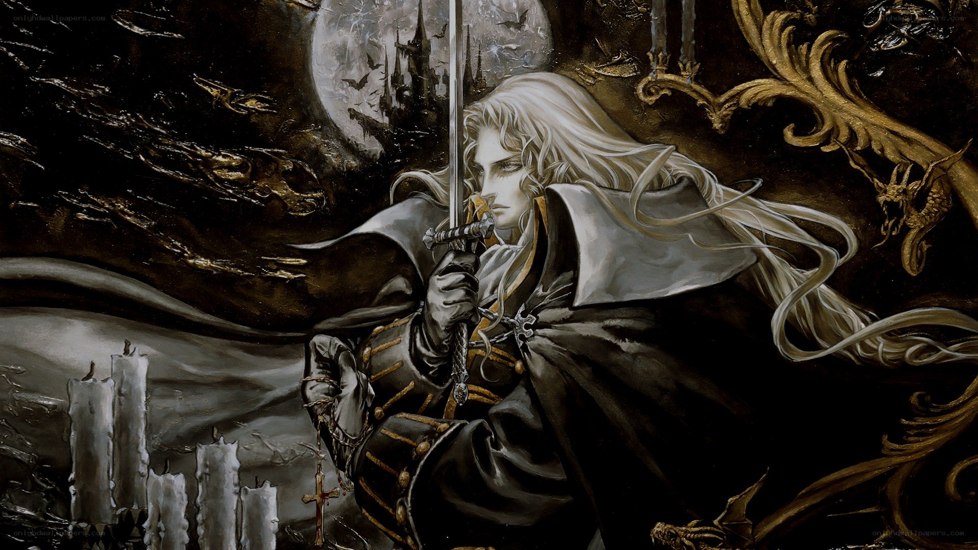 Vampire knight in moonlit castle