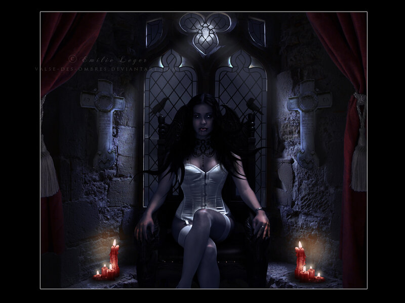 Vampire queen in a gothic chamber