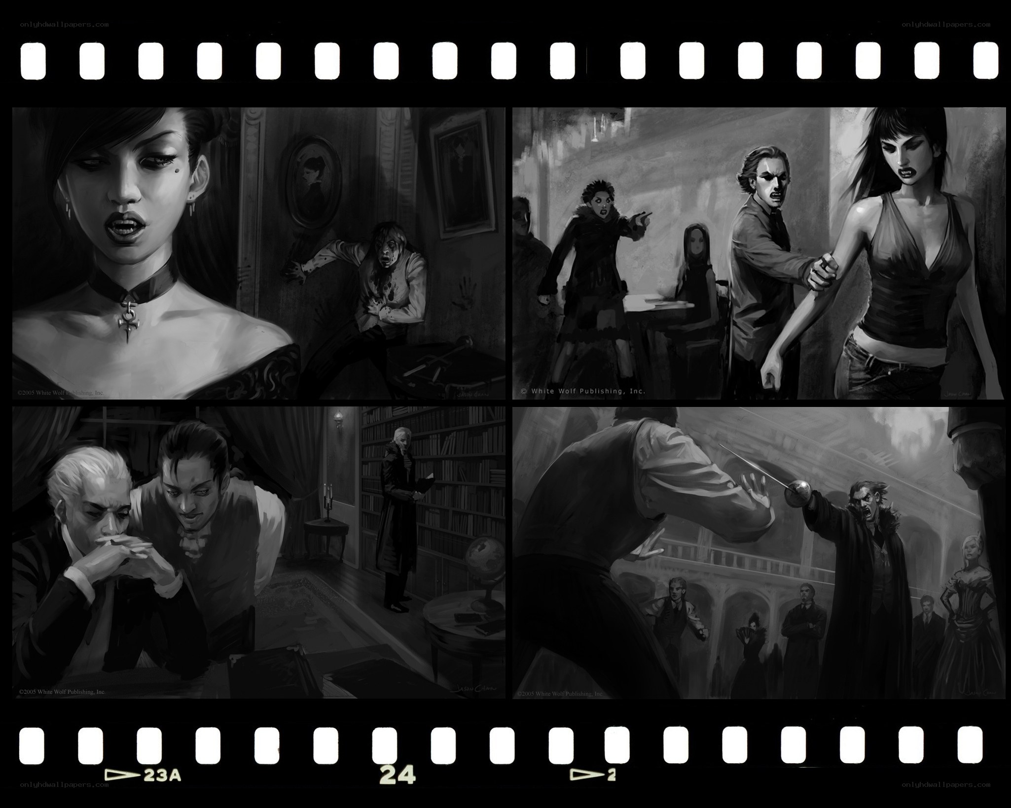 Vampire-themed comic panels