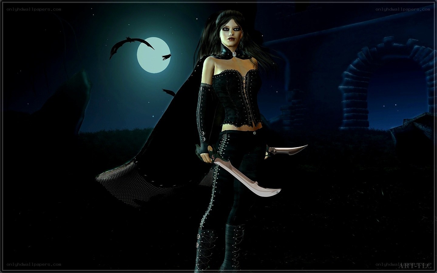 Vampire warrior in moonlight