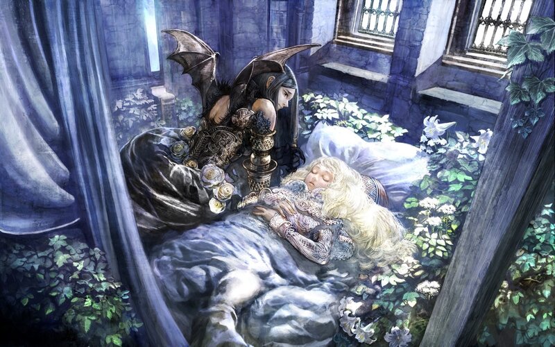 Vampire Watching over Sleeping Girl