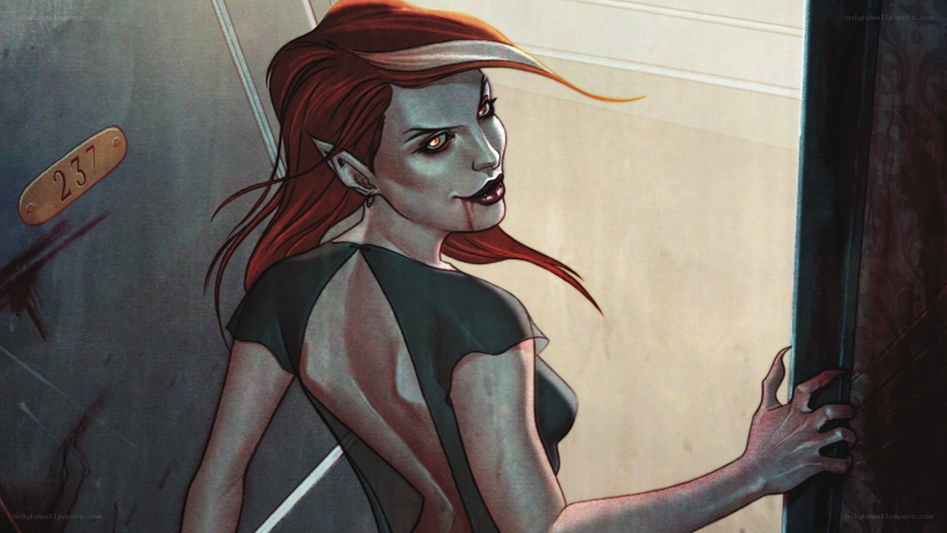 vampire woman at door