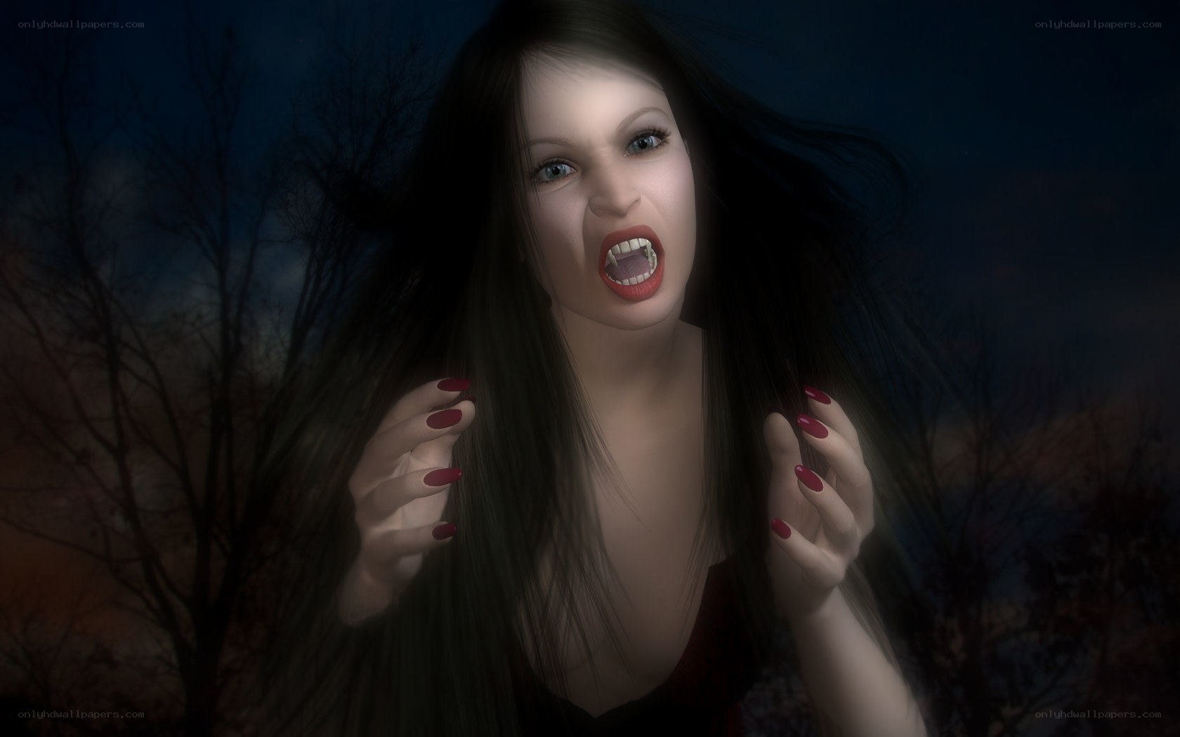 vampire woman in dark forest