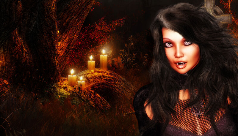 Vampire Woman in Forest — Black, Dramatic