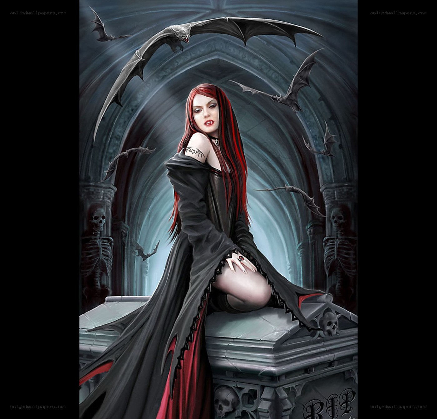 vampire woman in gothic hall