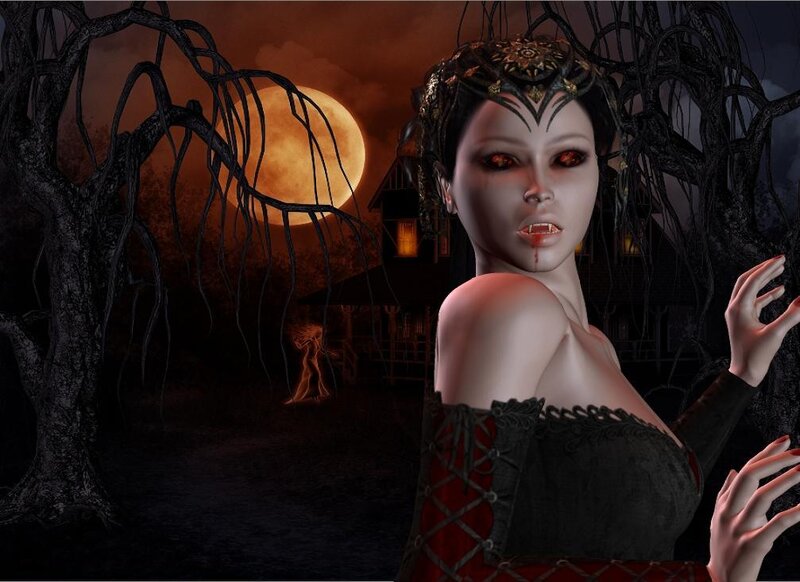 Vampire Woman in Graveyard — Black