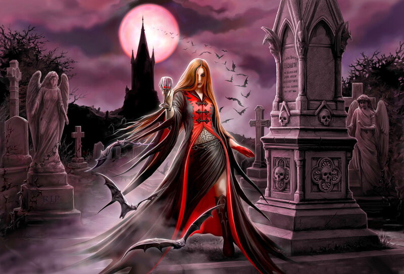 Vampire Woman in Graveyard — Purple, Dark, Night