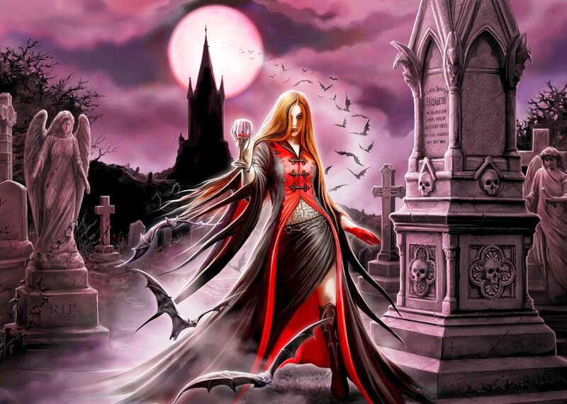 Vampire Woman in Graveyard — Purple, Dark