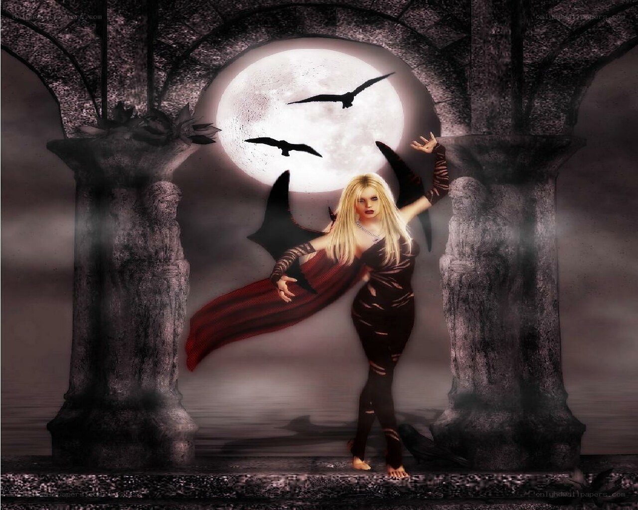 Vampire woman in moonlight