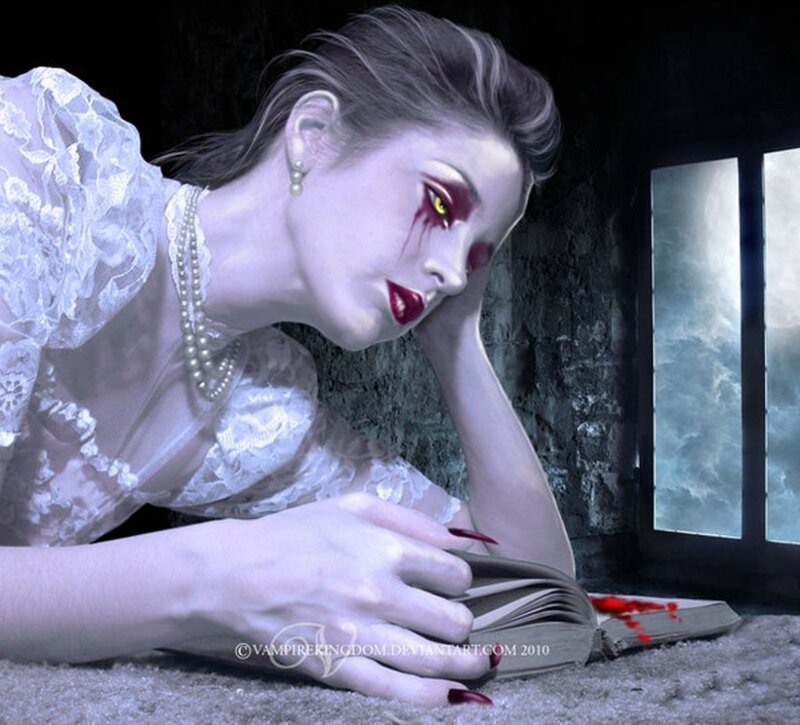 Vampire Woman Reading Book