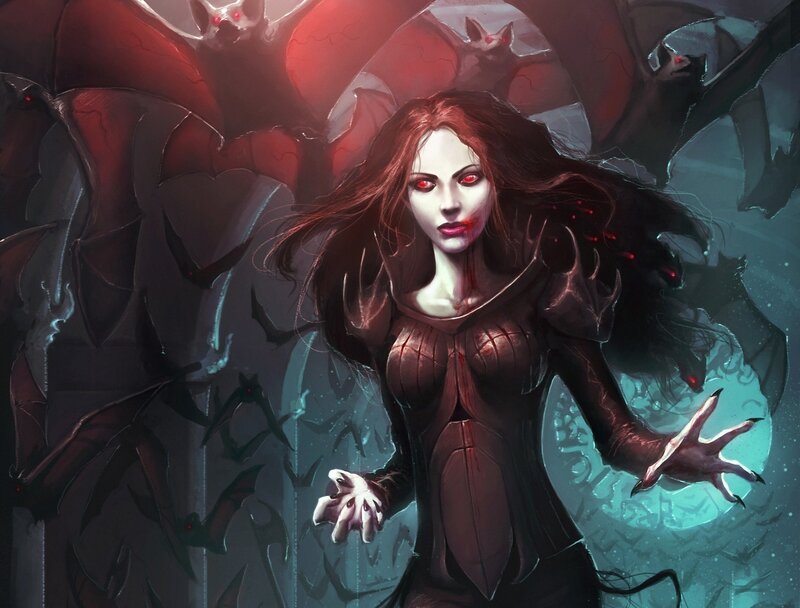 Vampire Woman with Bats — Red