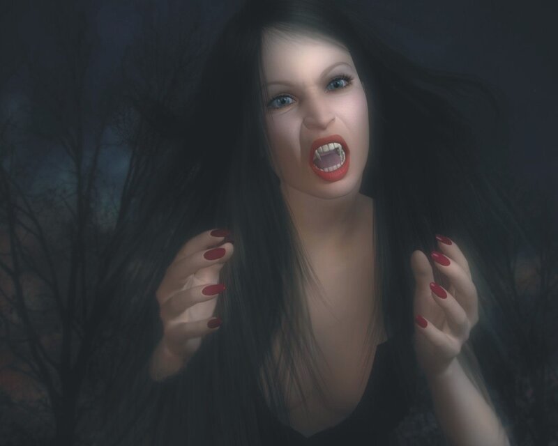 Vampire Woman with Fangs — Black, Dramatic
