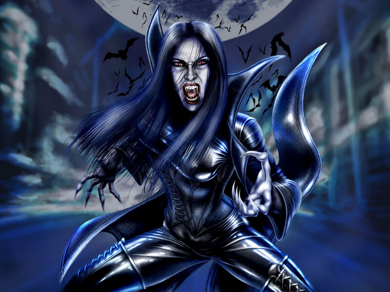 Vampire Woman with Fangs — Blue