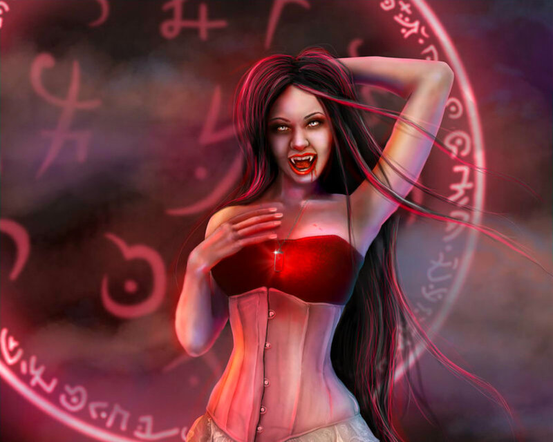 Vampire Woman with Fangs — Red