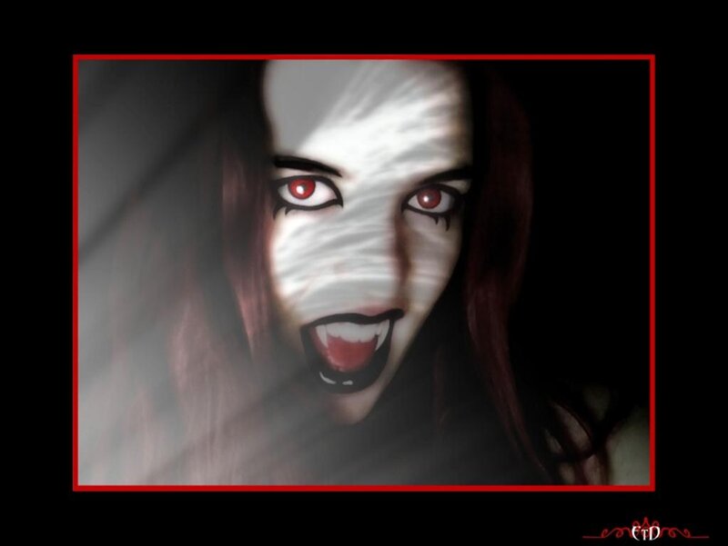 Vampire Woman with Red Eyes — Black, Dramatic, Night