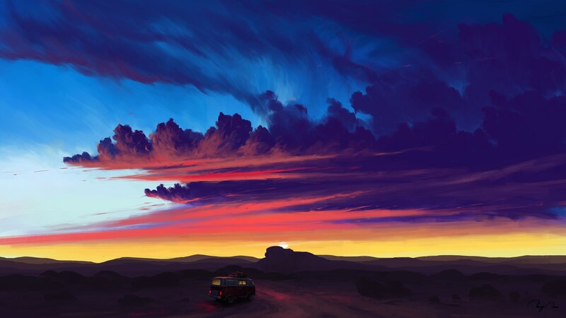 Van in Desert Landscape