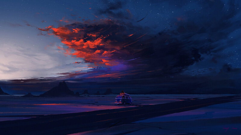 Van on Desert Road — Blue