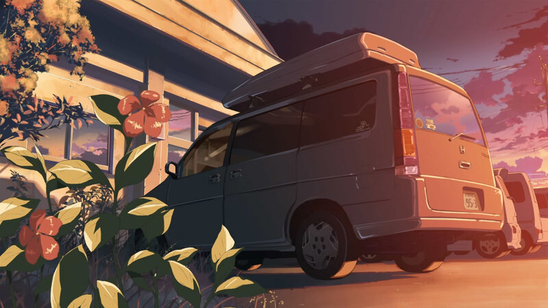 van parked at sunset