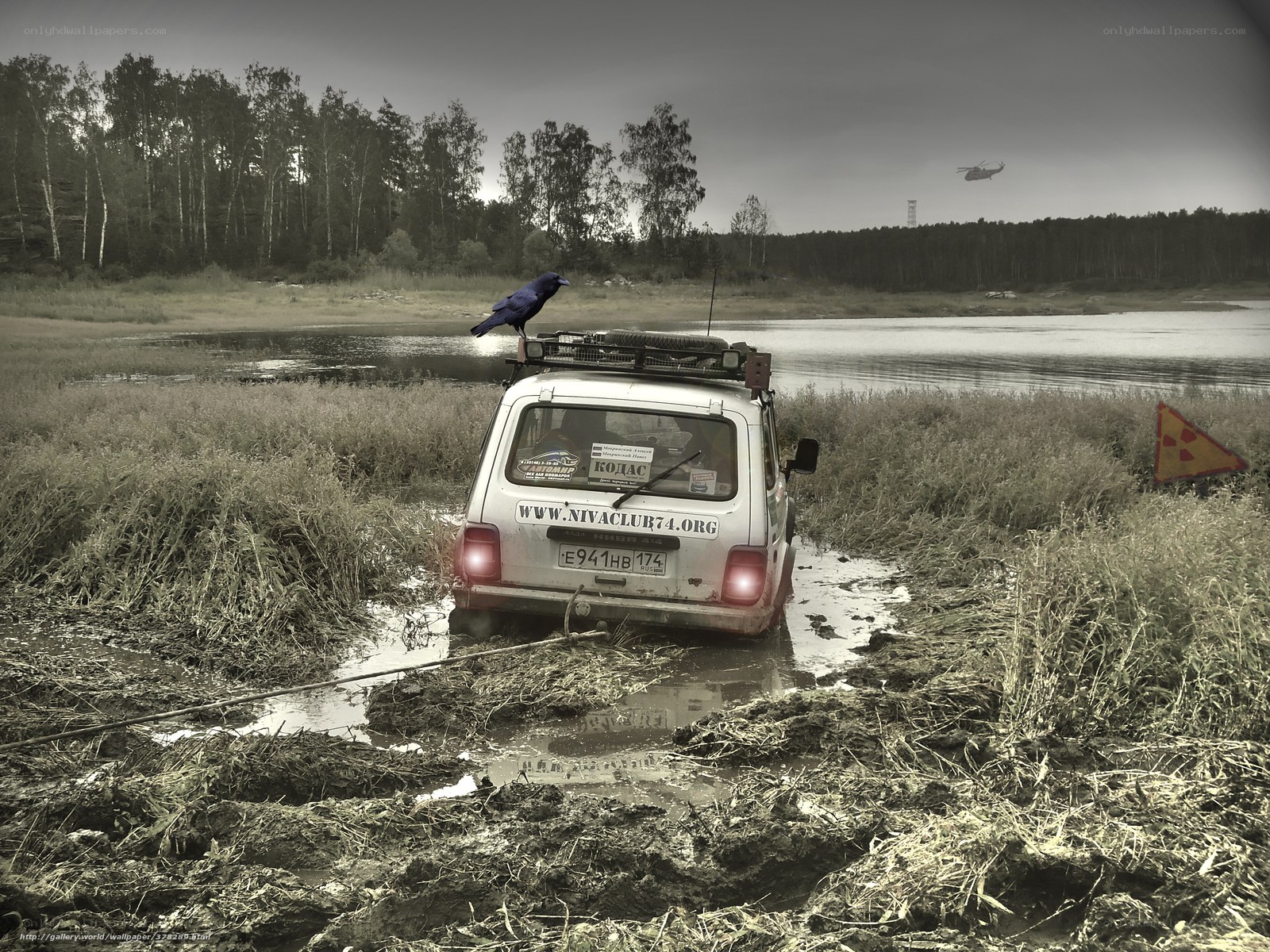 Van stuck in a muddy field