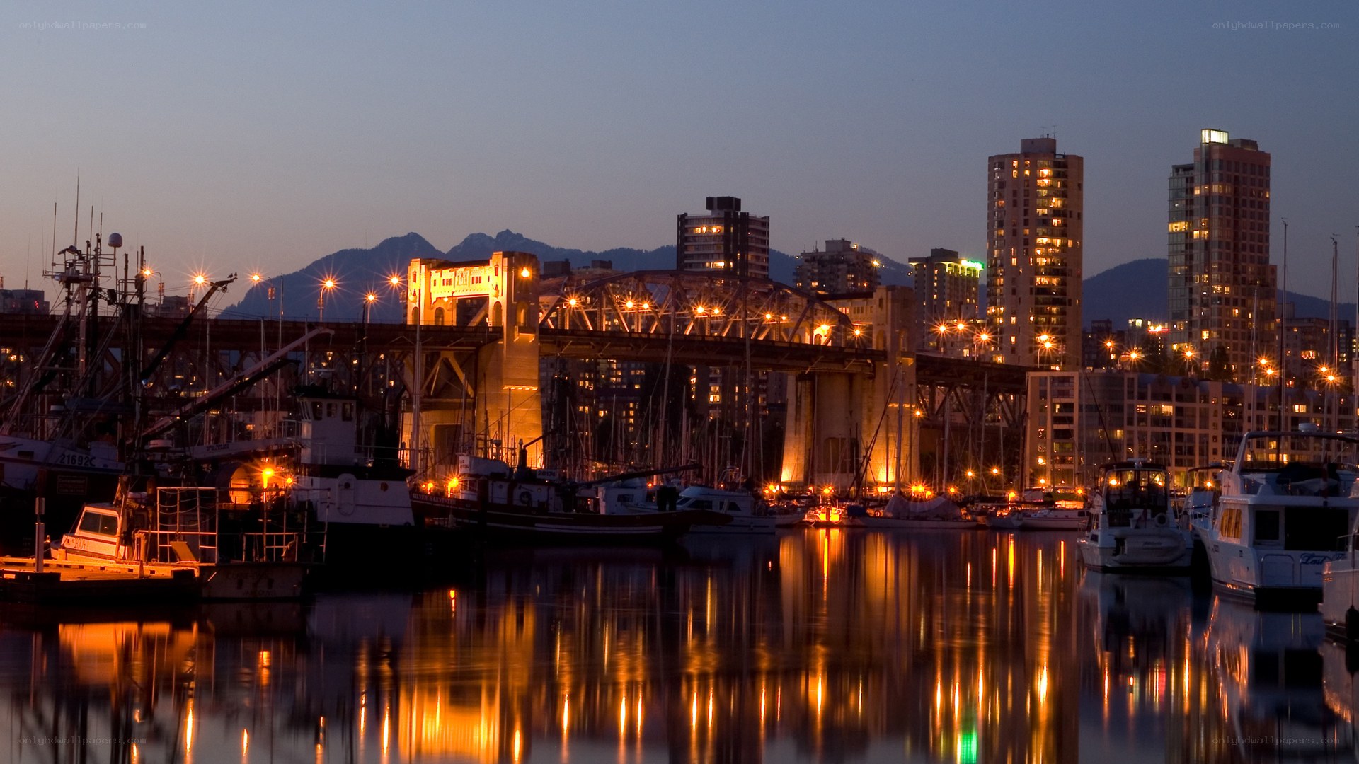 Vancouver harbor at dusk