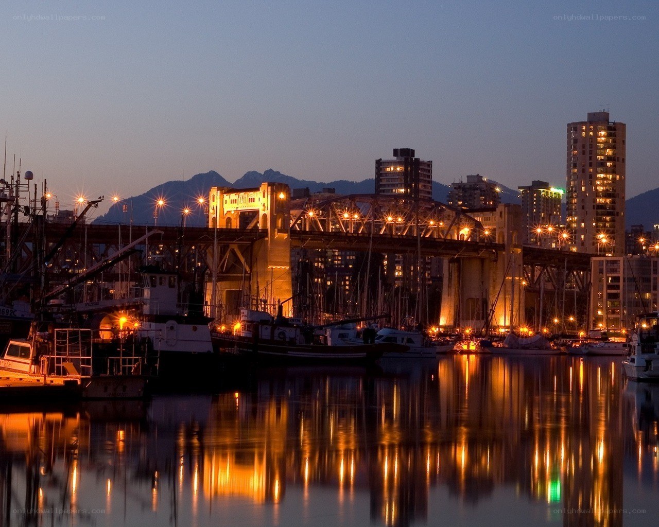 Vancouver harbor at dusk