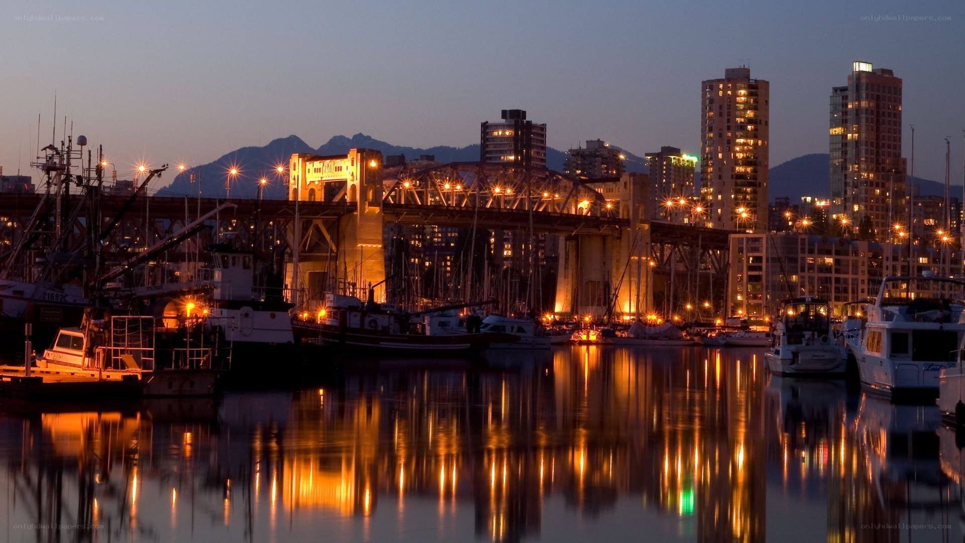 Vancouver harbor at dusk