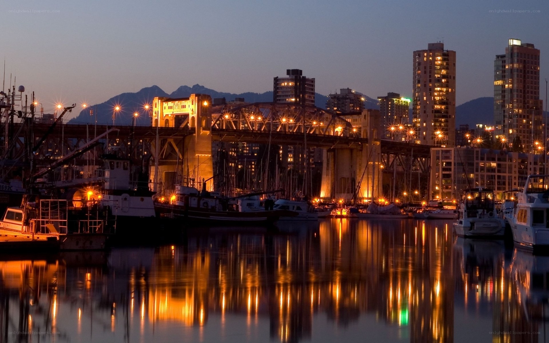 Vancouver harbor at dusk