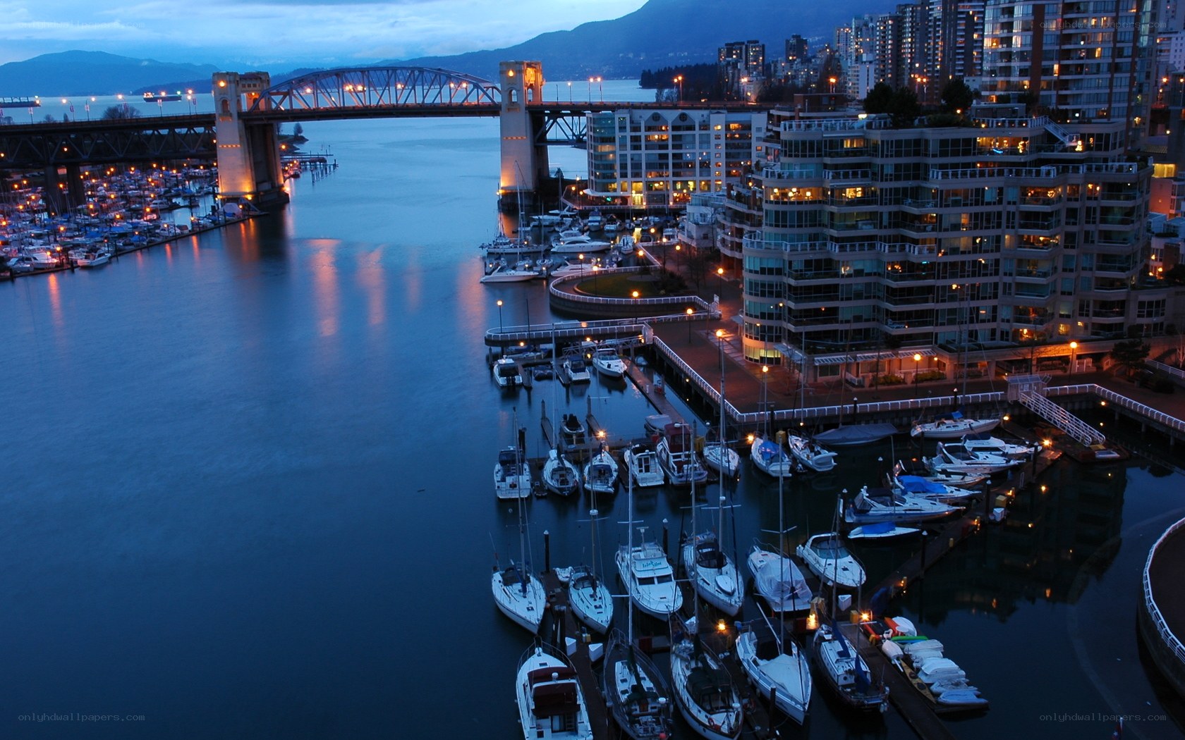 Vancouver harbor at dusk