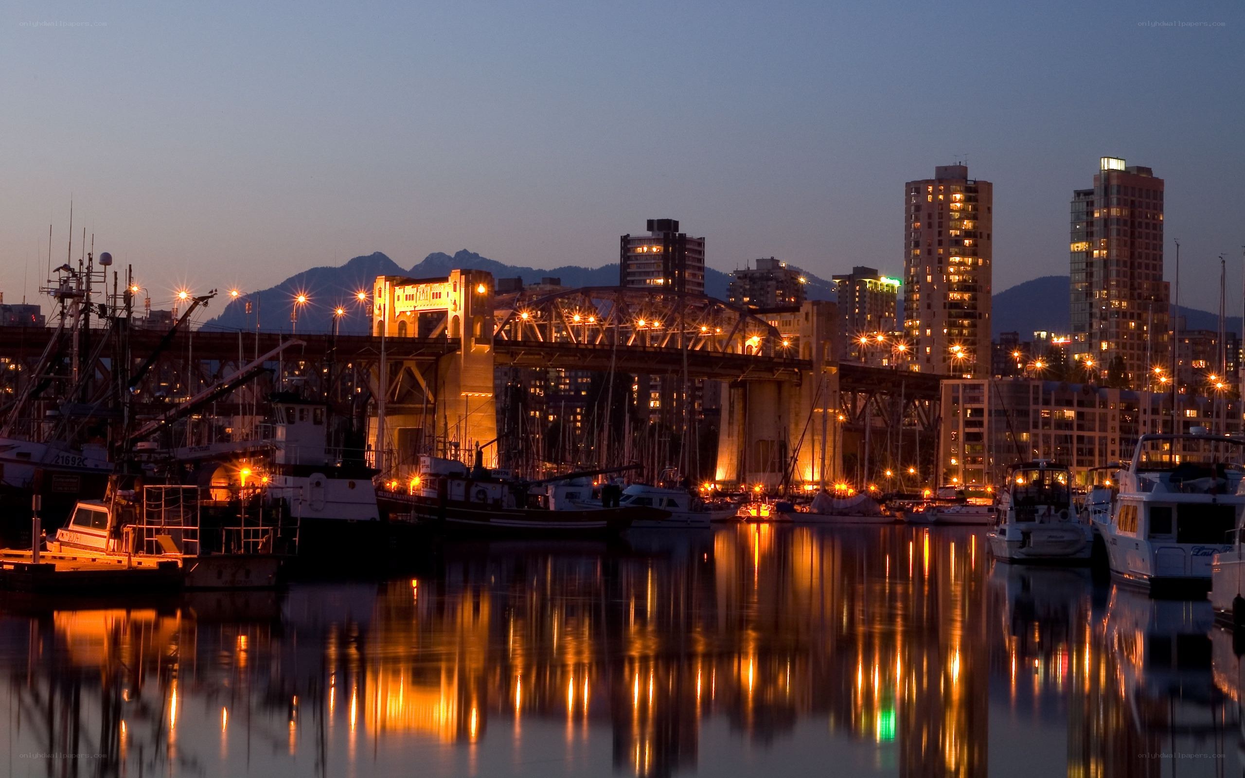 Vancouver harbor at dusk