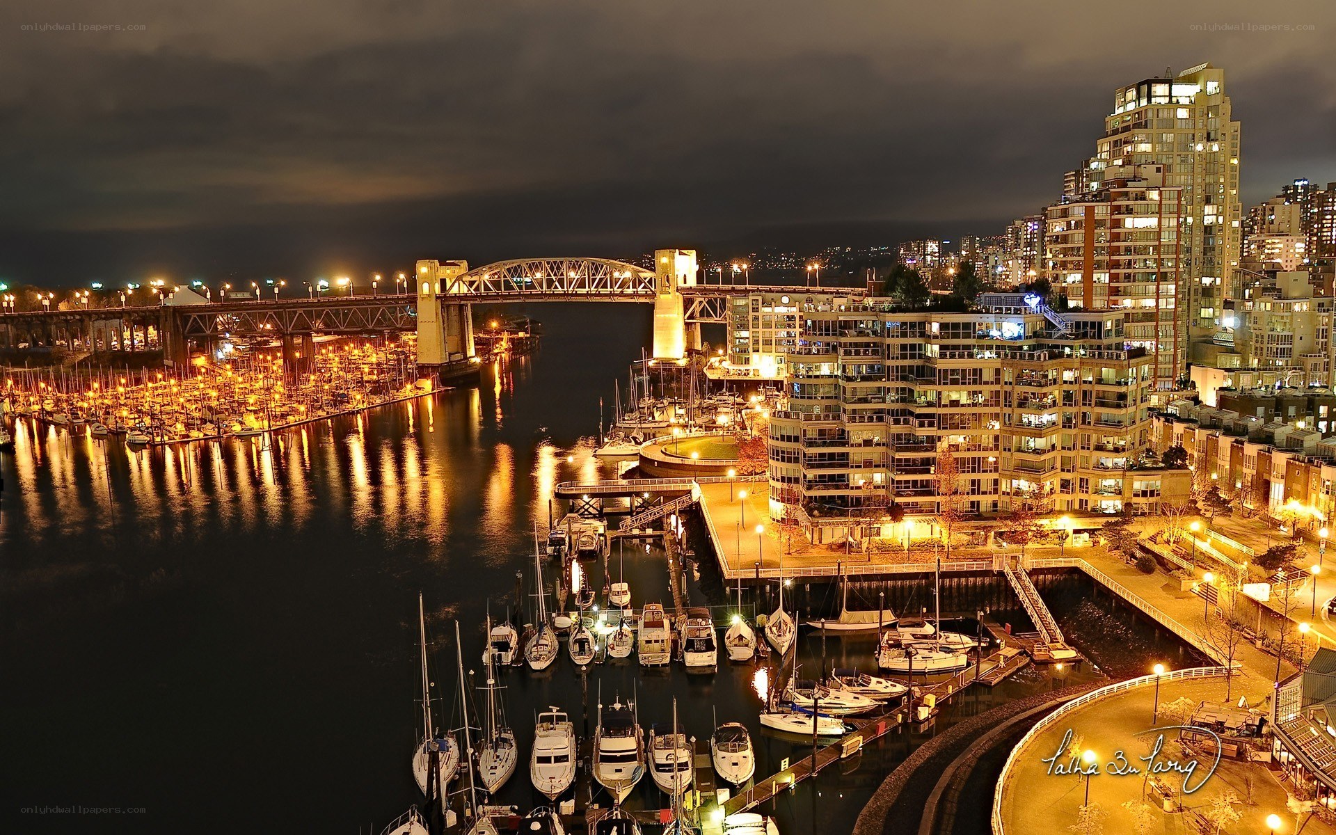 Vancouver harbor at night
