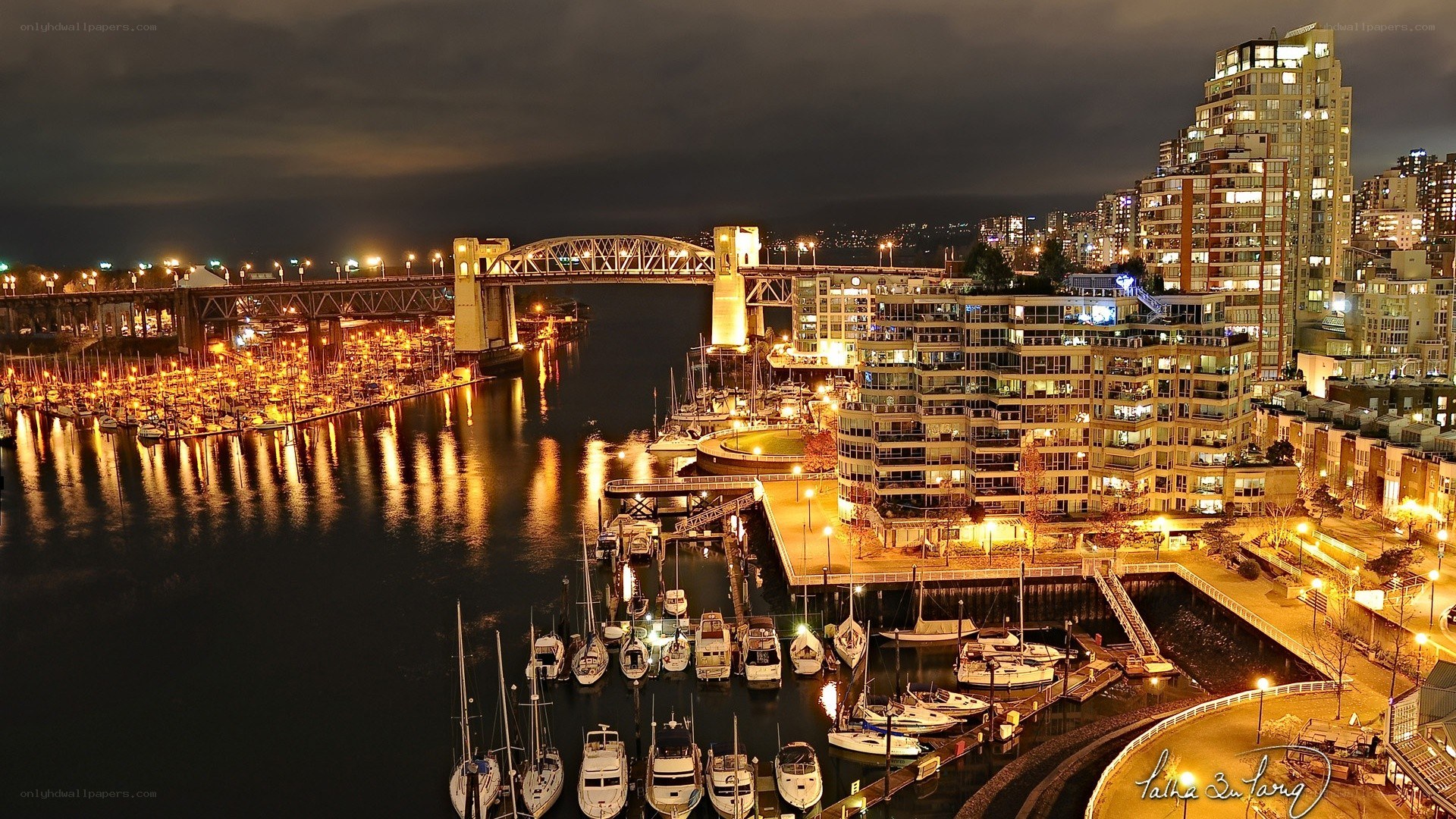 Vancouver harbor at night