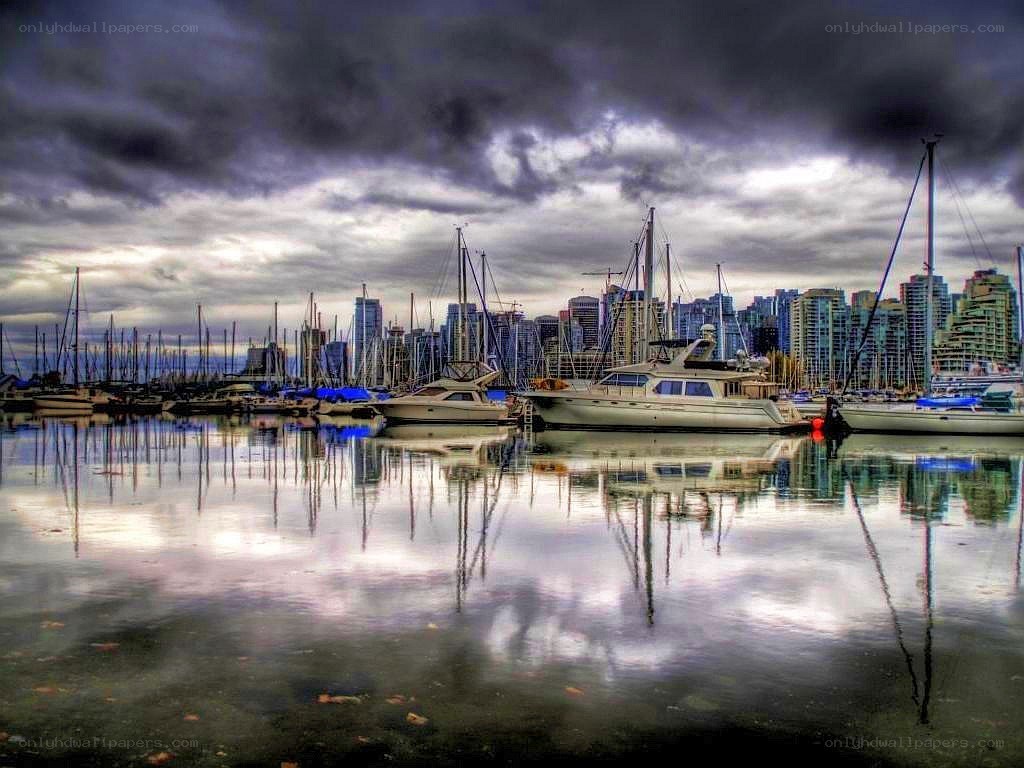 Vancouver marina under stormy sky