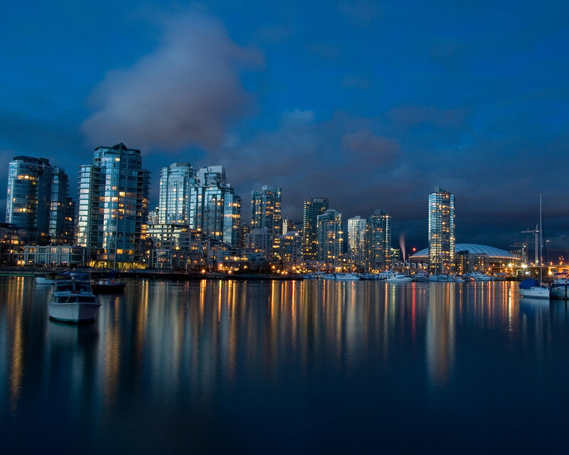 Vancouver skyline at dusk