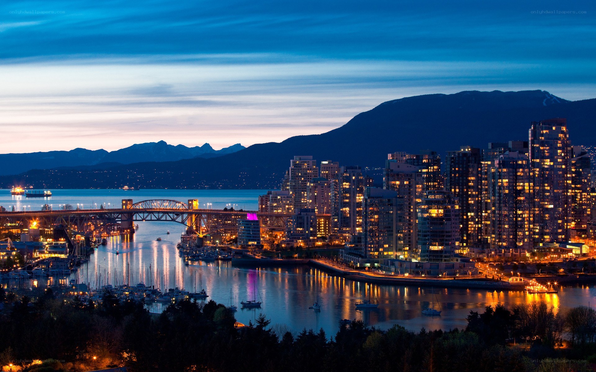 Vancouver skyline at dusk