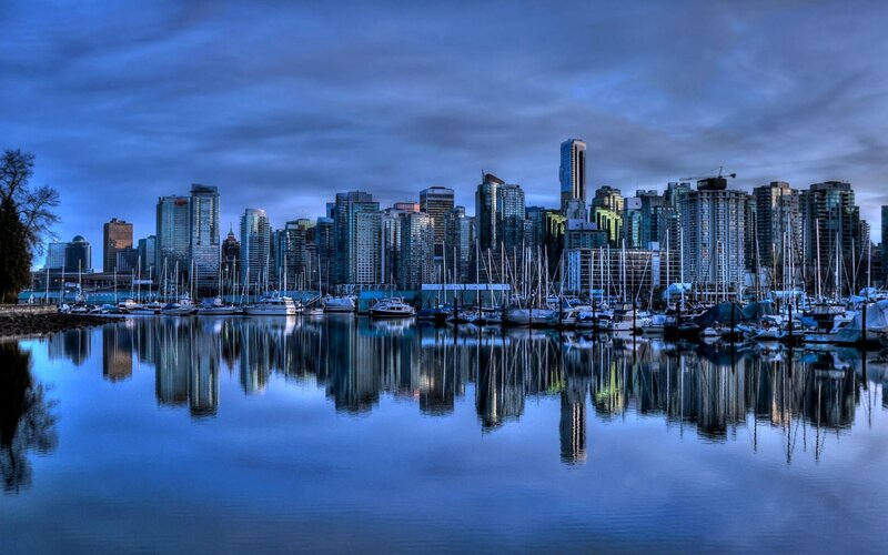 Vancouver Skyline at Dusk — Blue, Serene, Night, Photograph, Skyscrapers