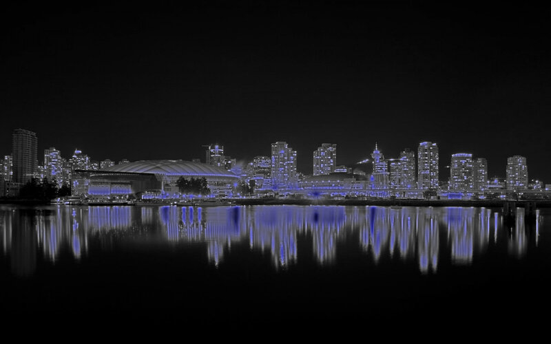 Vancouver Skyline at Night — Black, Serene, Photograph, Buildings