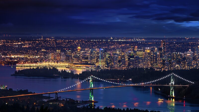 Vancouver Skyline at Night — Blue, Dramatic, Photograph