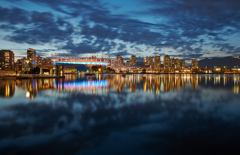 Vancouver Skyline at Night — Blue, Serene, Photograph, Cityscape