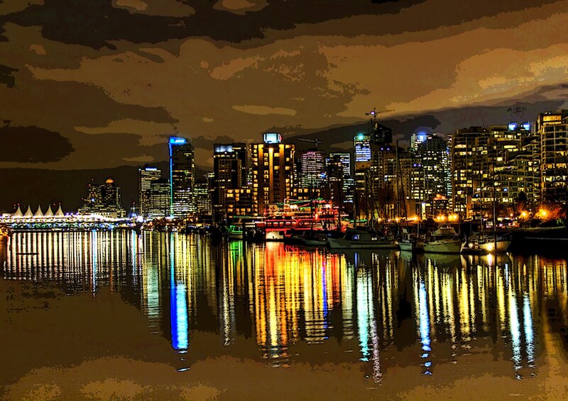Vancouver Skyline at Night — Yellow, Dramatic
